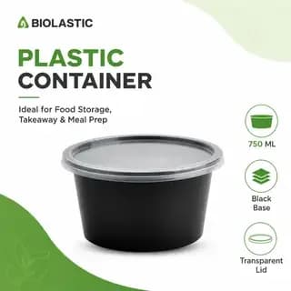 750 ML Black Plastic Food Container with Transparent Lid - image 1