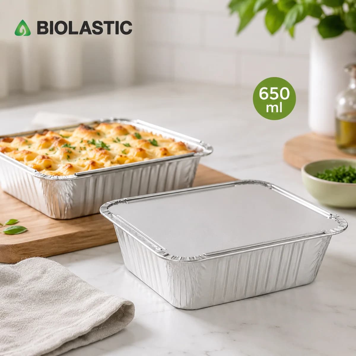 Aluminium Foil Food Container with Lid - 650 ML (100 Pieces)