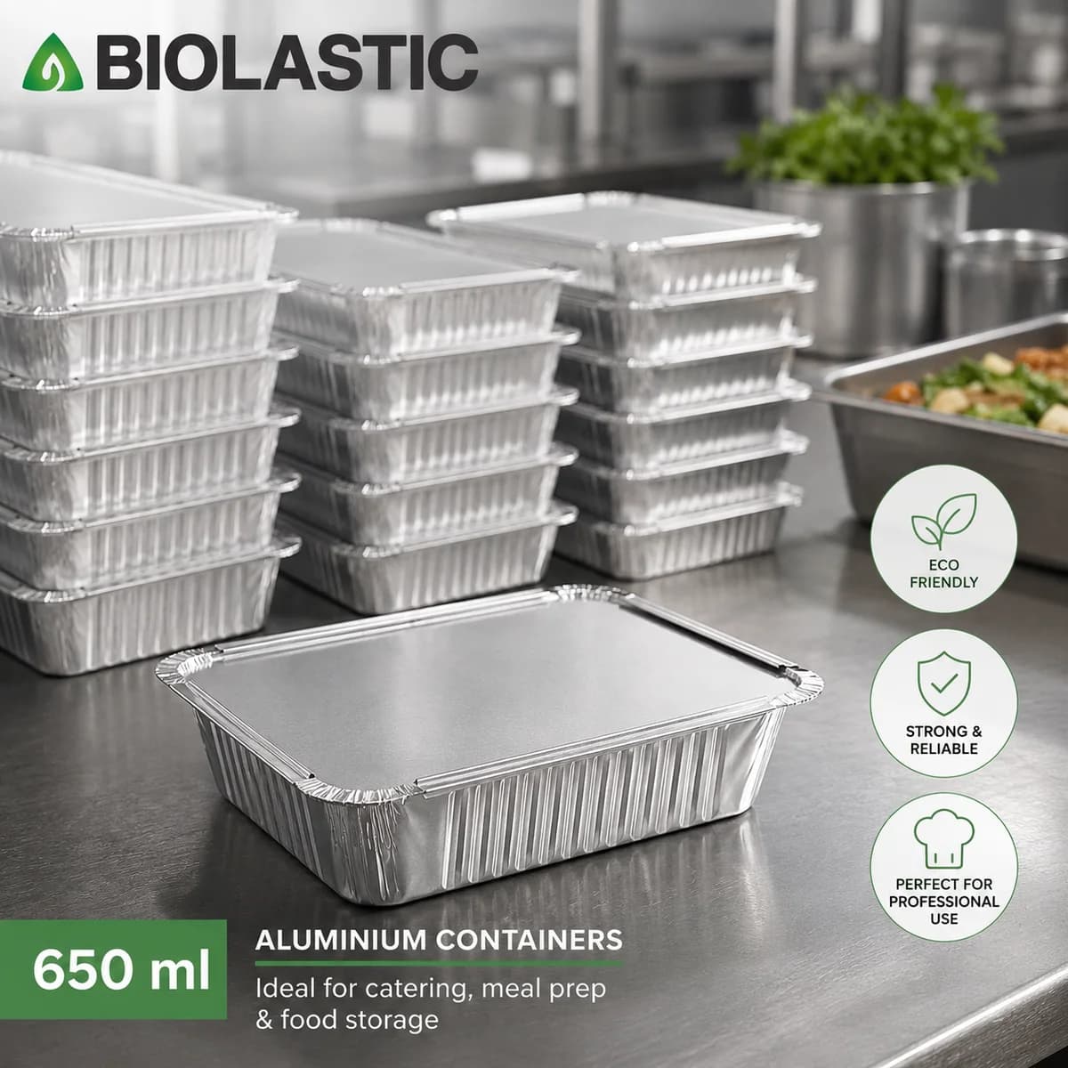 Aluminium Foil Food Container with Lid - 650 ML (100 Pieces)