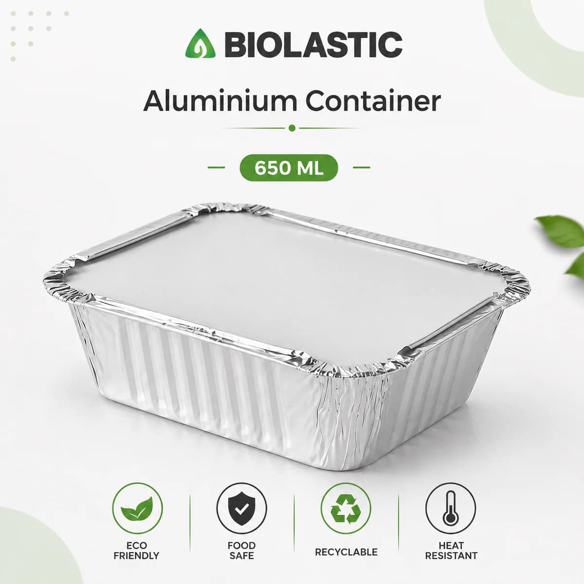 Aluminium Foil Food Container with Lid - 650 ML (100 Pieces)