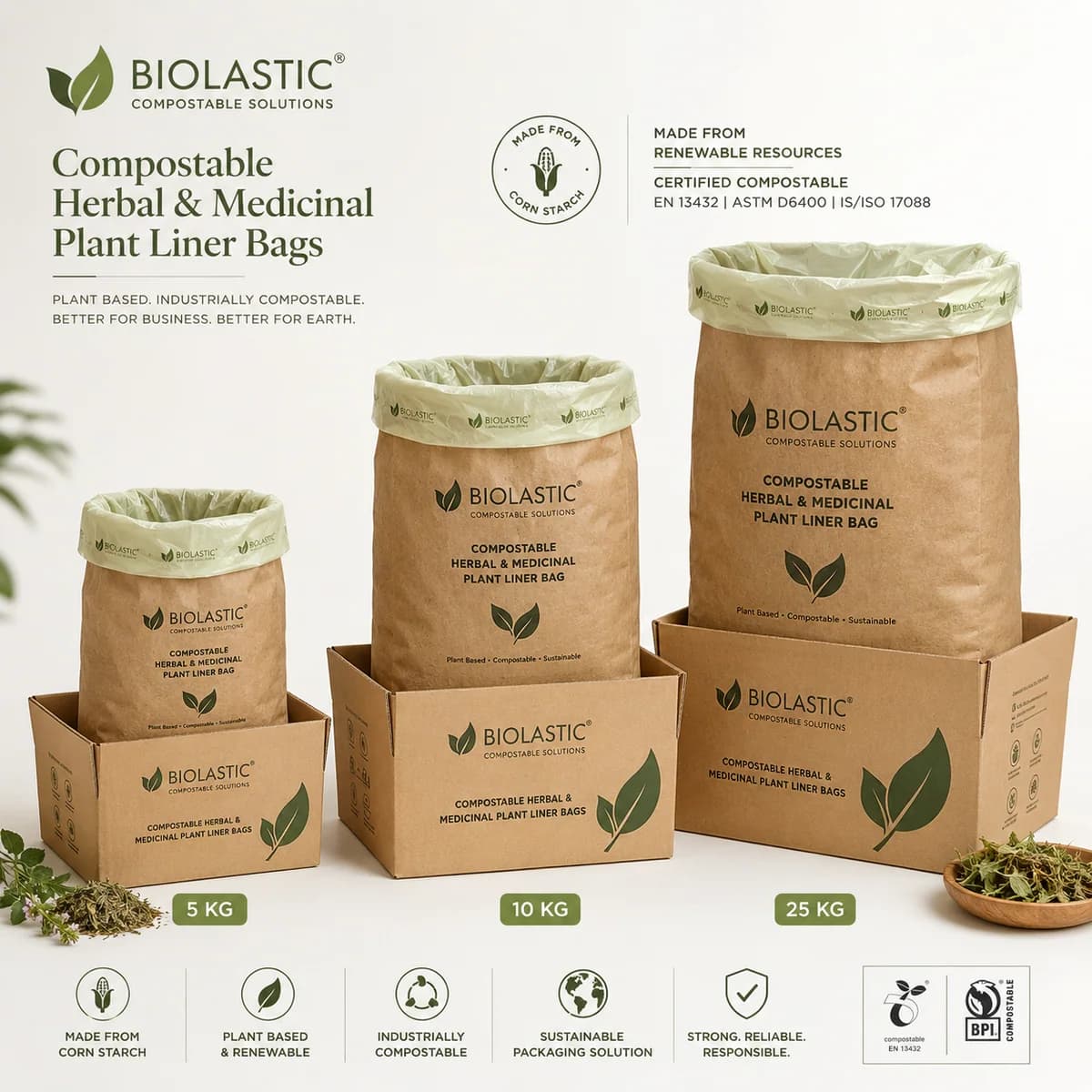 Compostable Flour & Dry Food Ingredient Liner Bags – 5 KG, 10 KG & 25 KG