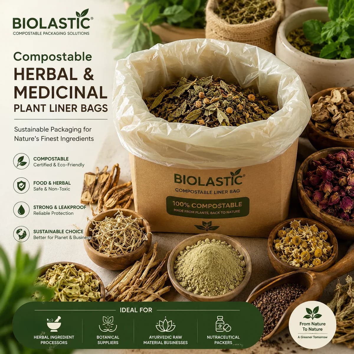 Compostable Herbal & Medicinal Plant Liner Bags – 5 KG, 10 KG & 25 KG