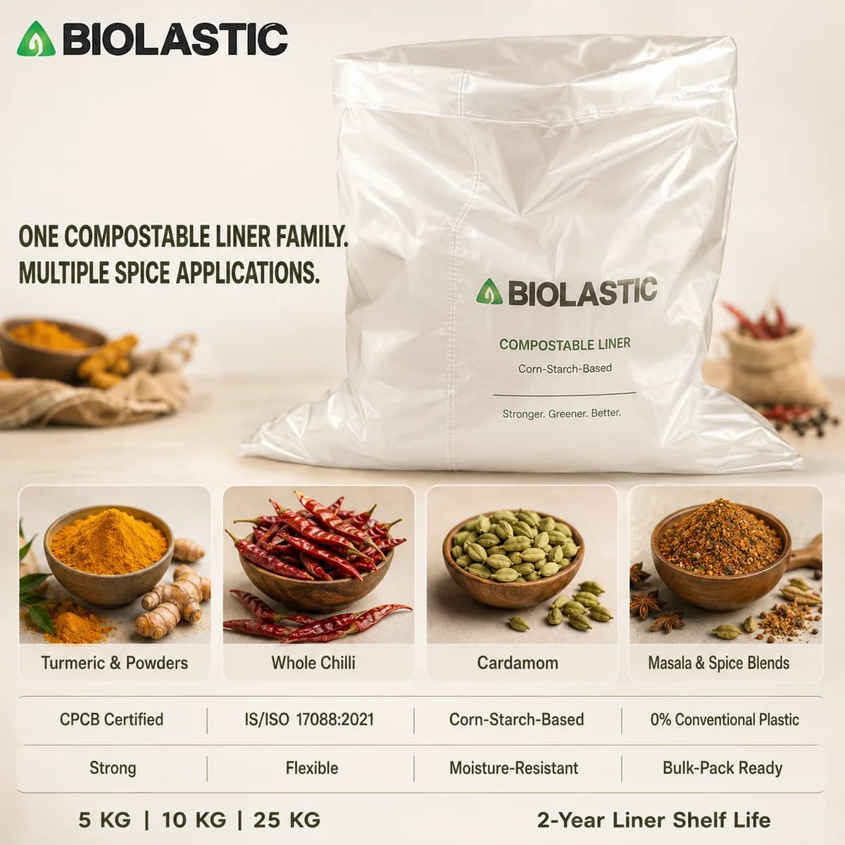 Compostable Spice & Masala Liner Bags – 5 KG, 10 KG & 25 KG