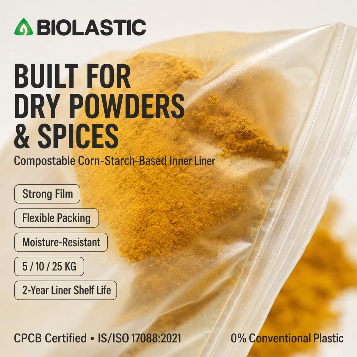 Compostable Spice & Masala Liner Bags – 5 KG, 10 KG & 25 KG