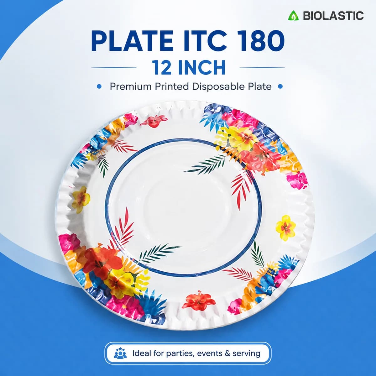 Plate ITC 180 12 Inch Printed Disposable Paper Plate Packet