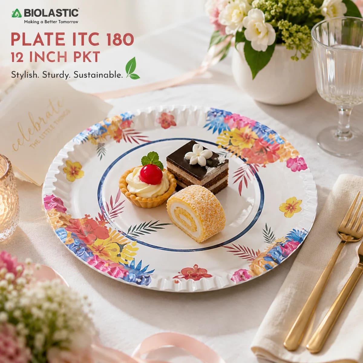 Plate ITC 180 12 Inch Printed Disposable Paper Plate Packet
